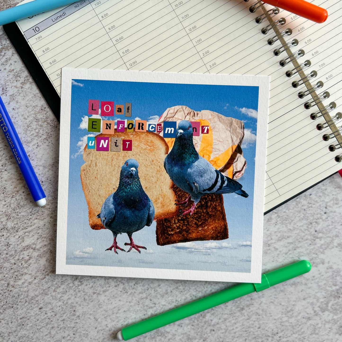 Loaf enforcement unit pigeon mixed media art print | Art Print