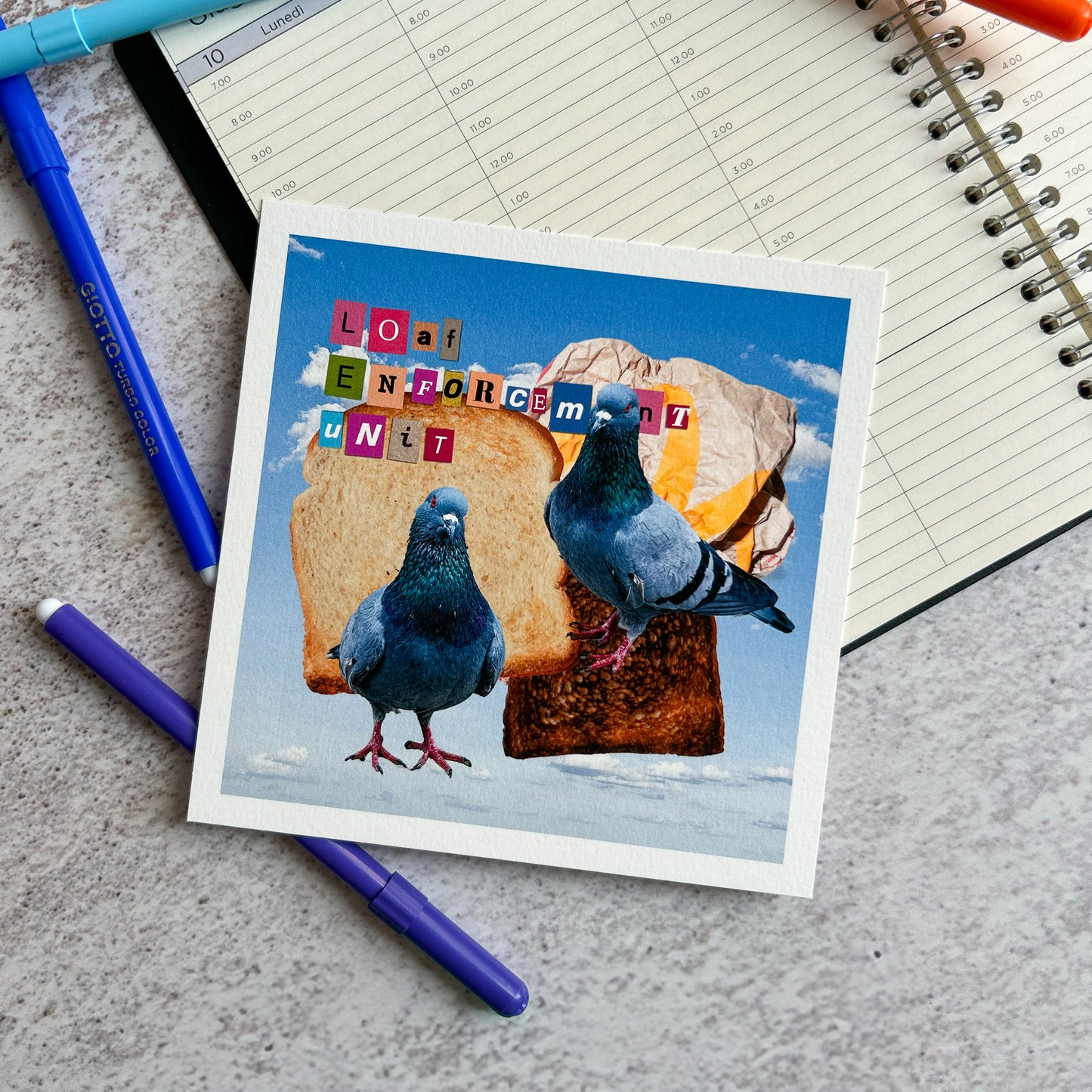 Loaf enforcement unit pigeon mixed media art print | Art Print