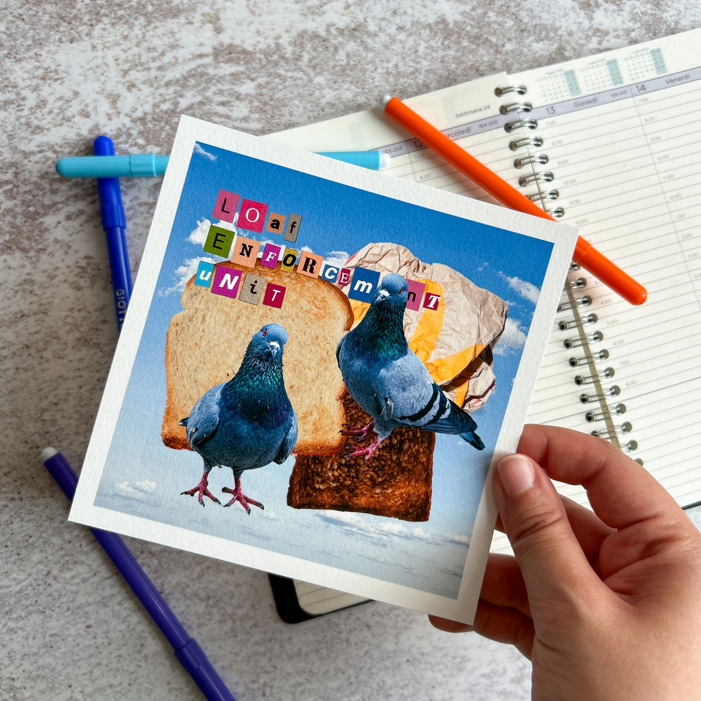 Loaf enforcement unit pigeon mixed media art print | Art Print