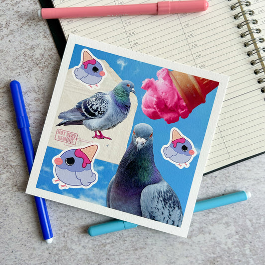 Ice cream pigeon mixed media art print | Art Print
