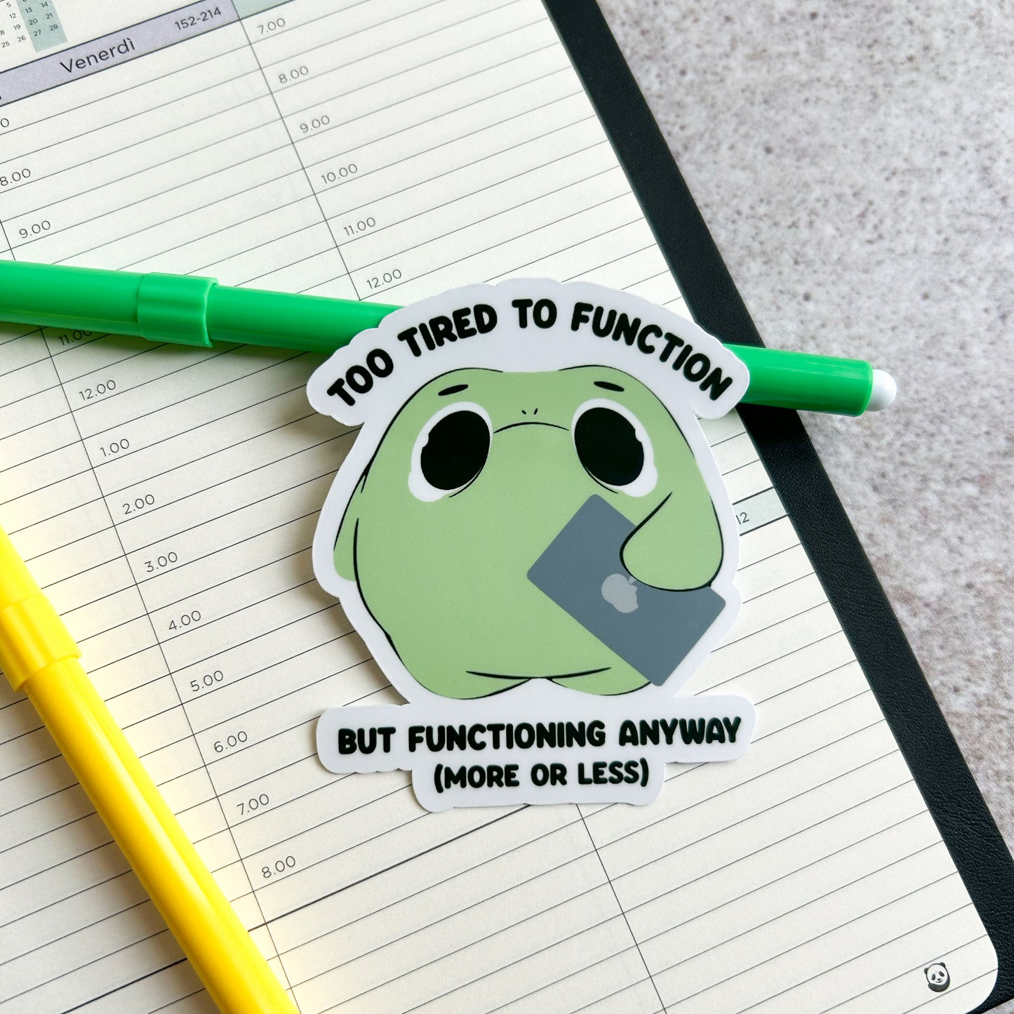 Tired frog sticker - die cut sticker