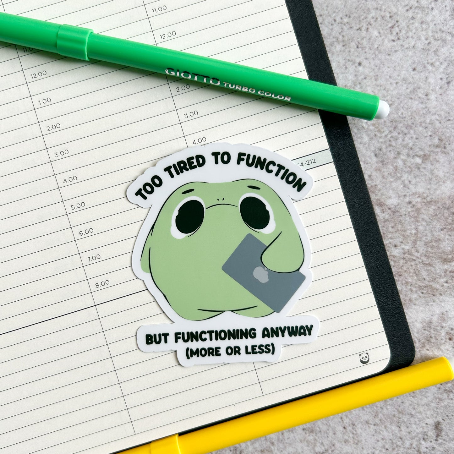 Tired frog sticker - die cut sticker
