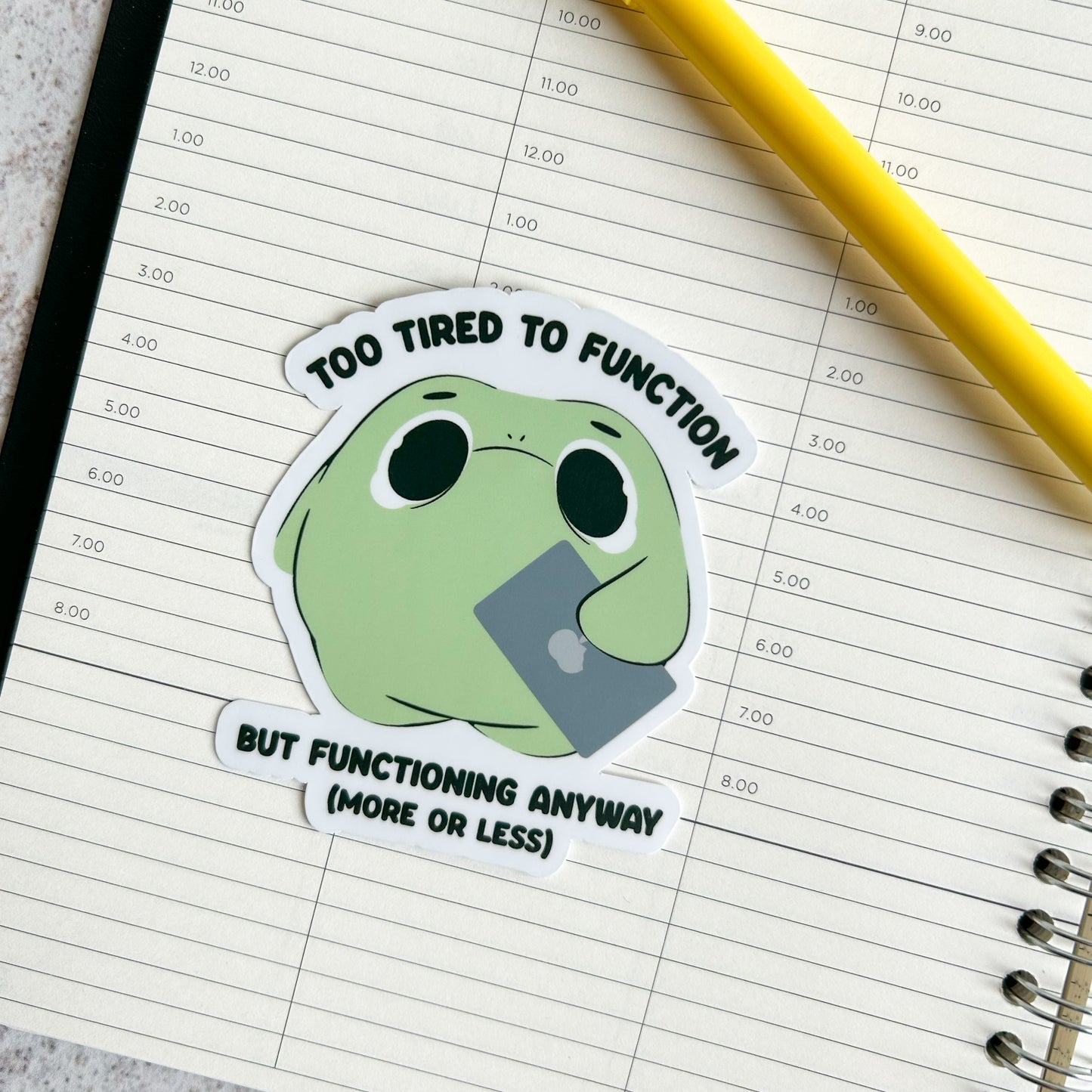 Tired frog sticker - die cut sticker