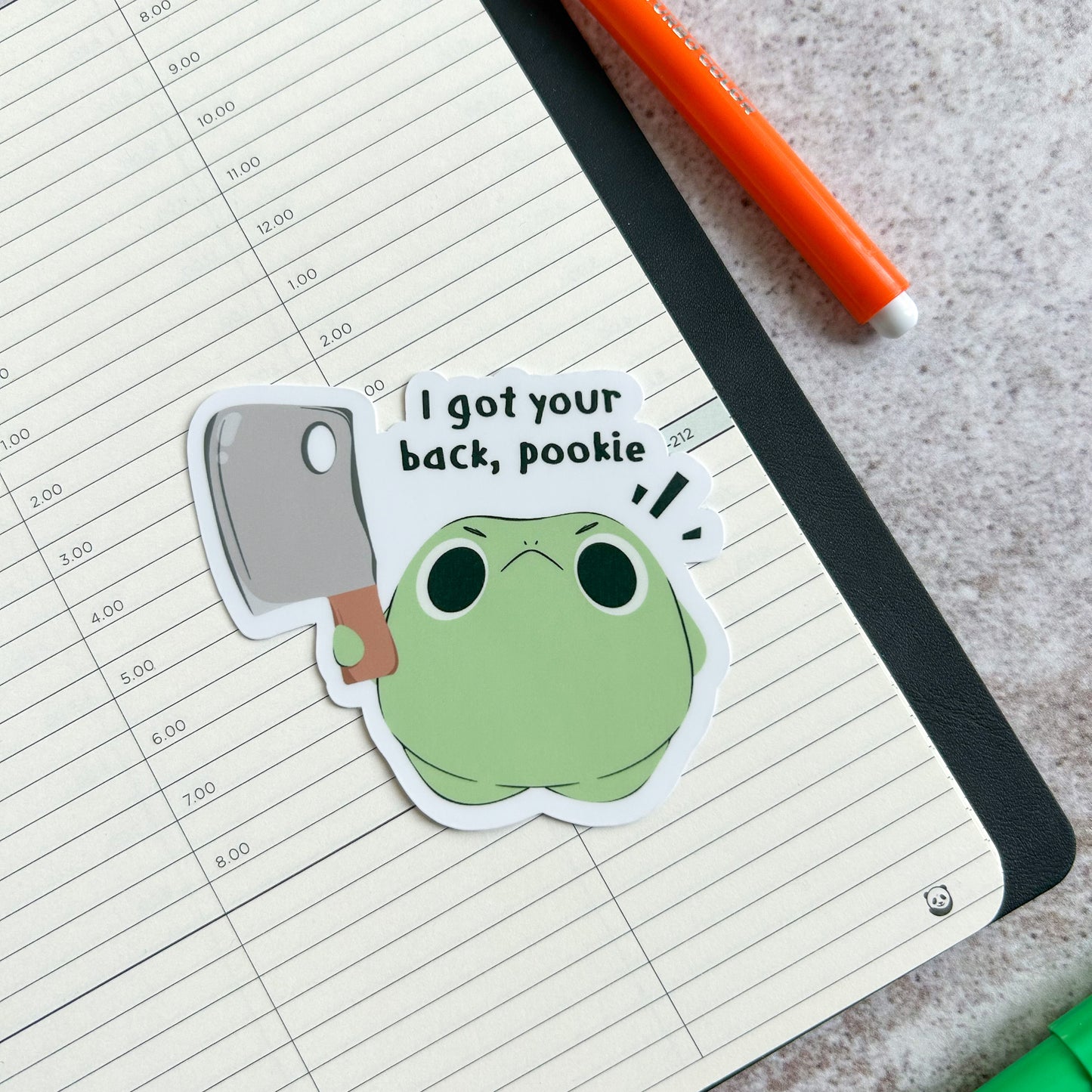 "I got your back, pookie" frog sticker - die cut sticker