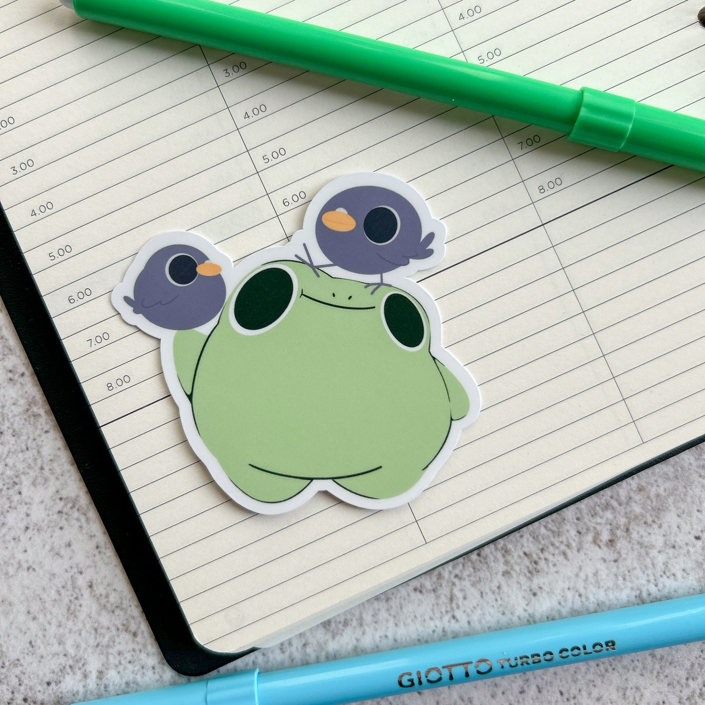 Frog and pigeons sticker - die cut sticker