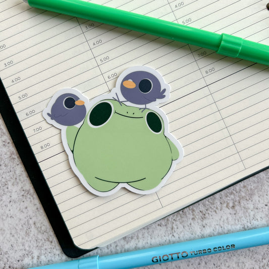 Frog and pigeons sticker - die cut sticker