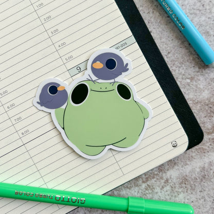Frog and pigeons sticker - die cut sticker