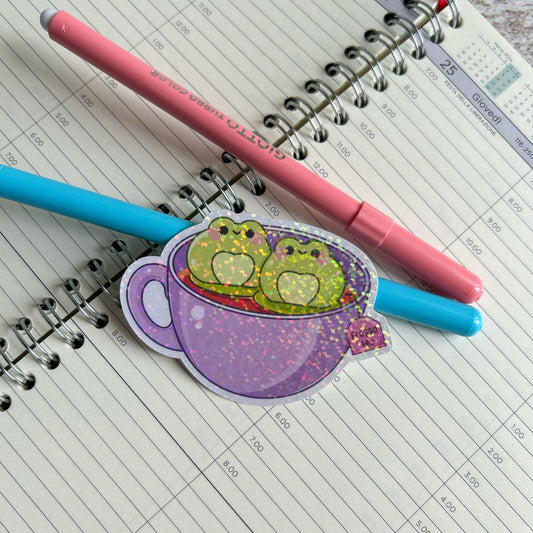 Froggo tea holographic die cut sticker | cute sticker | journal sticker | cute stationery | vinyl sticker | deco sticker