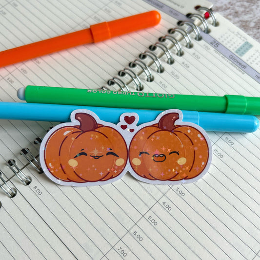 Pumpkins in love die cut holographic sticker | cute stationery | kawaii stickers | journaling stickers | autumnal stickers
