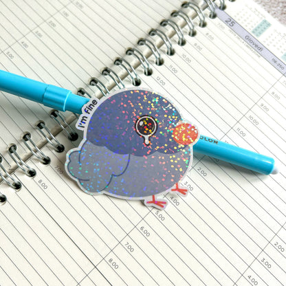 I'm fine pigeon die cut sticker | cute stationery | journaling sticker | bujo | holographic sticker