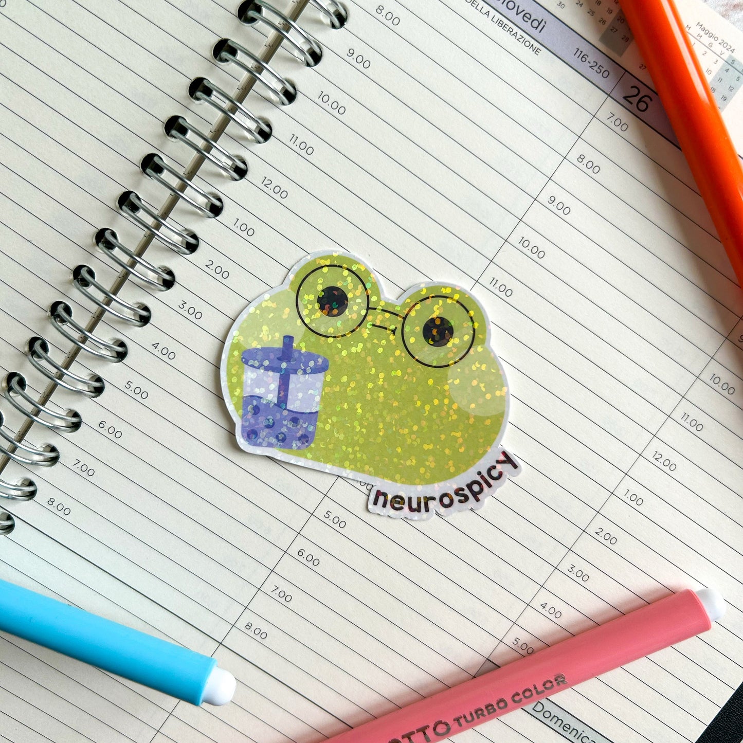 Neurospicy frog die cut sticker | cute stationery | journaling sticker | bujo | holographic sticker