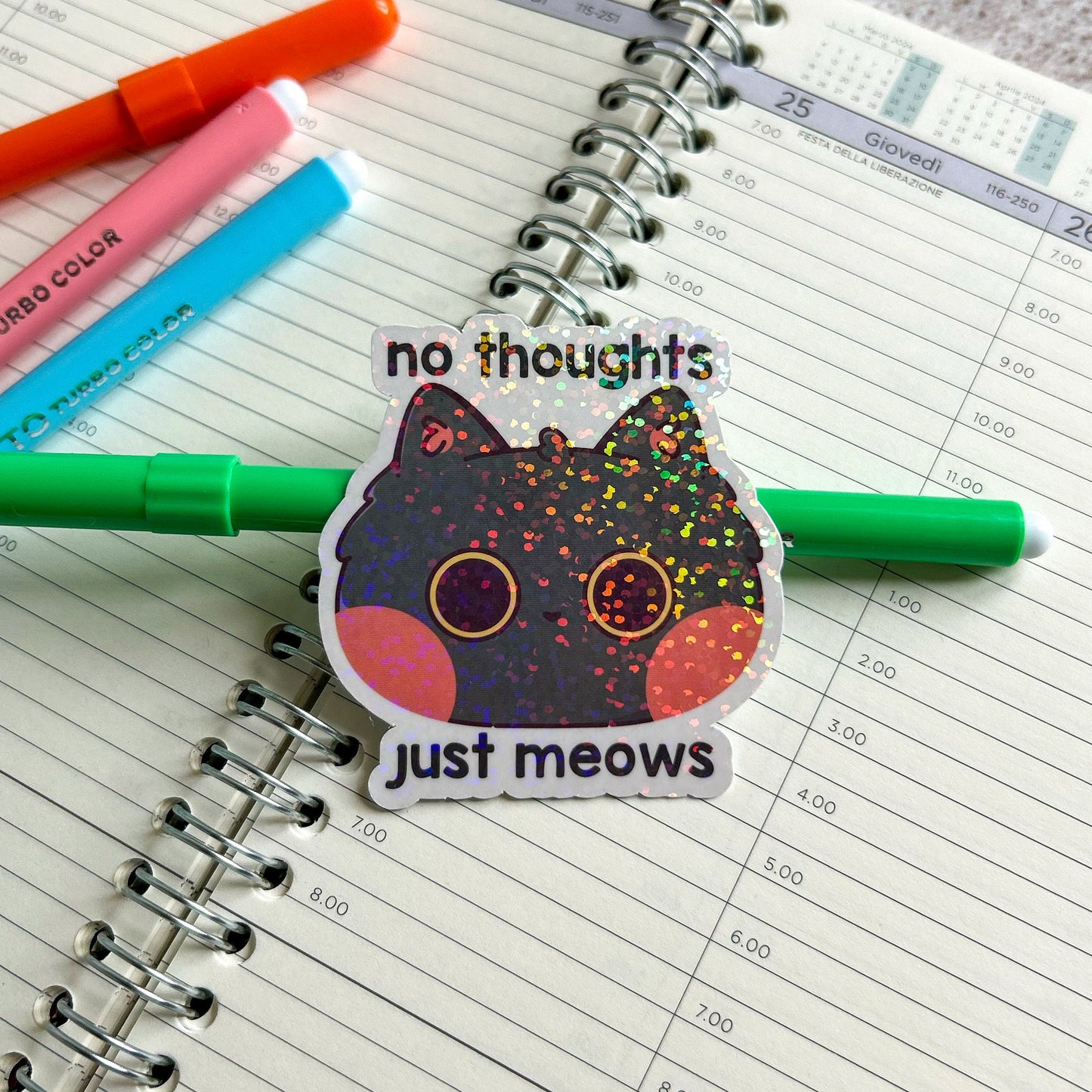 No thoughts just meows cat die cut sticker | cute stationery | journaling sticker | bujo | holographic sticker