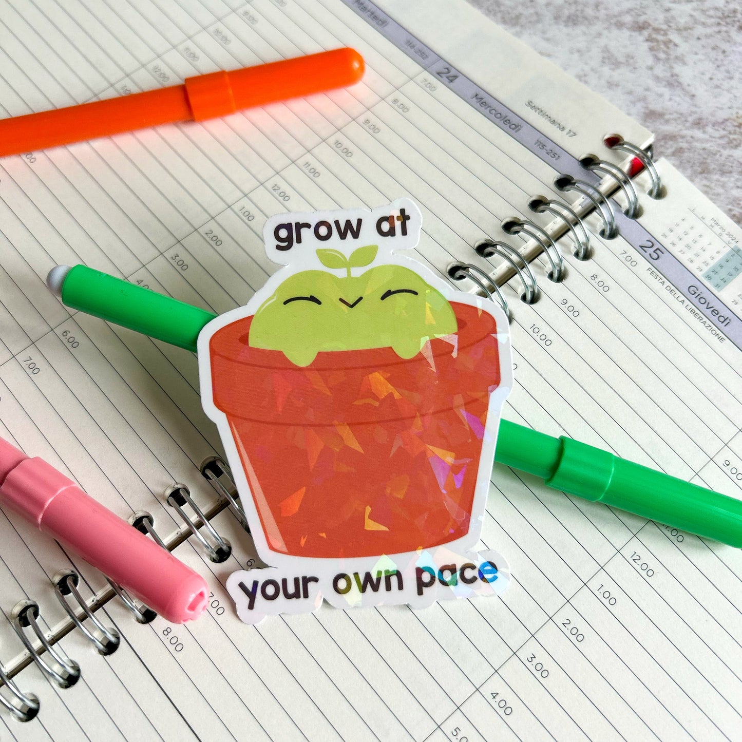 Grow at your own pace frog die cut sticker | cute stationery | journaling sticker | bujo | holographic sticker