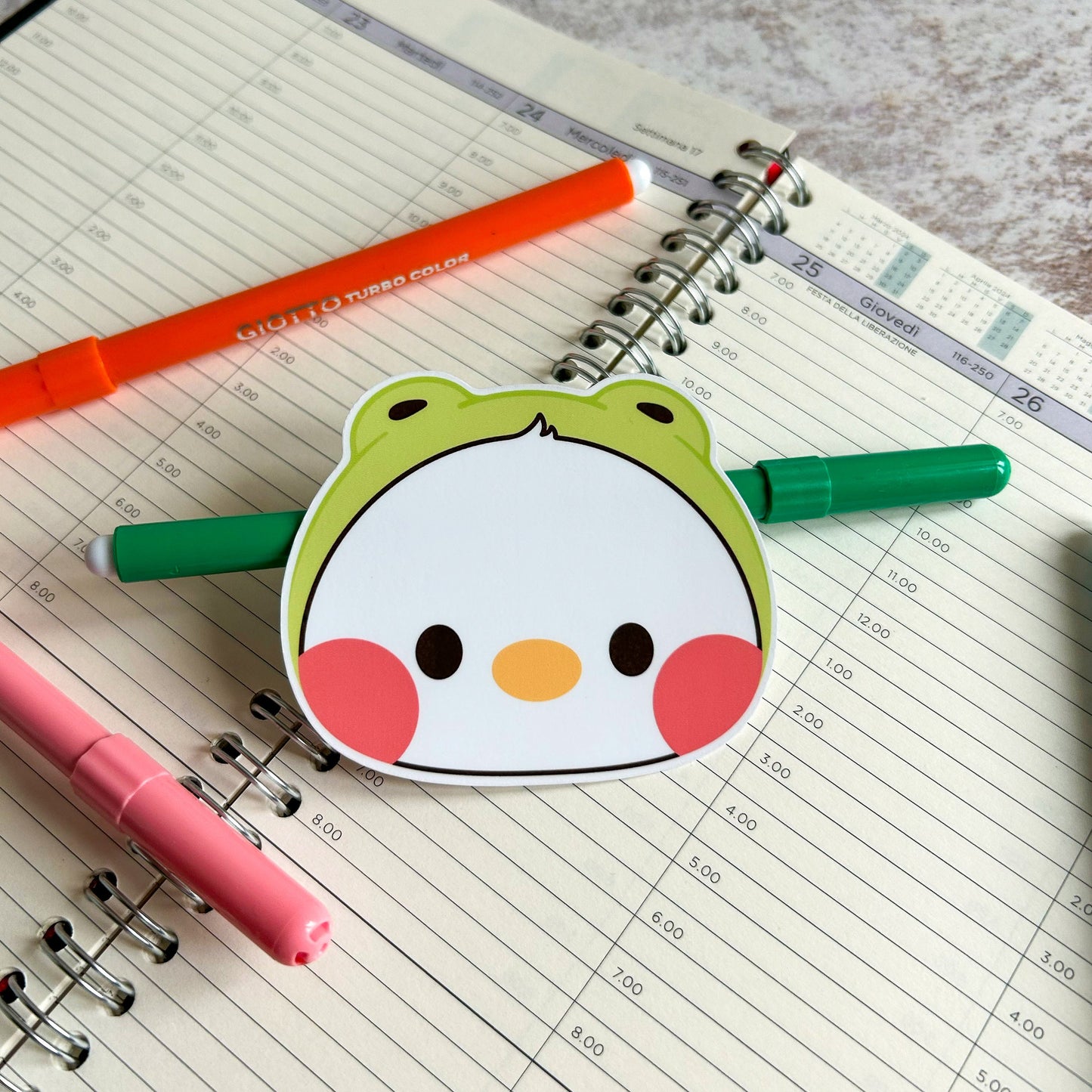 Duck in frog hat die cut sticker | cute stationery | journaling sticker | bujo | vinyl sticker | laptop sticker