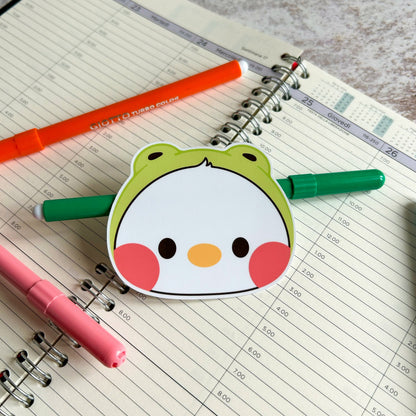 Duck in frog hat die cut sticker | cute stationery | journaling sticker | bujo | vinyl sticker | laptop sticker