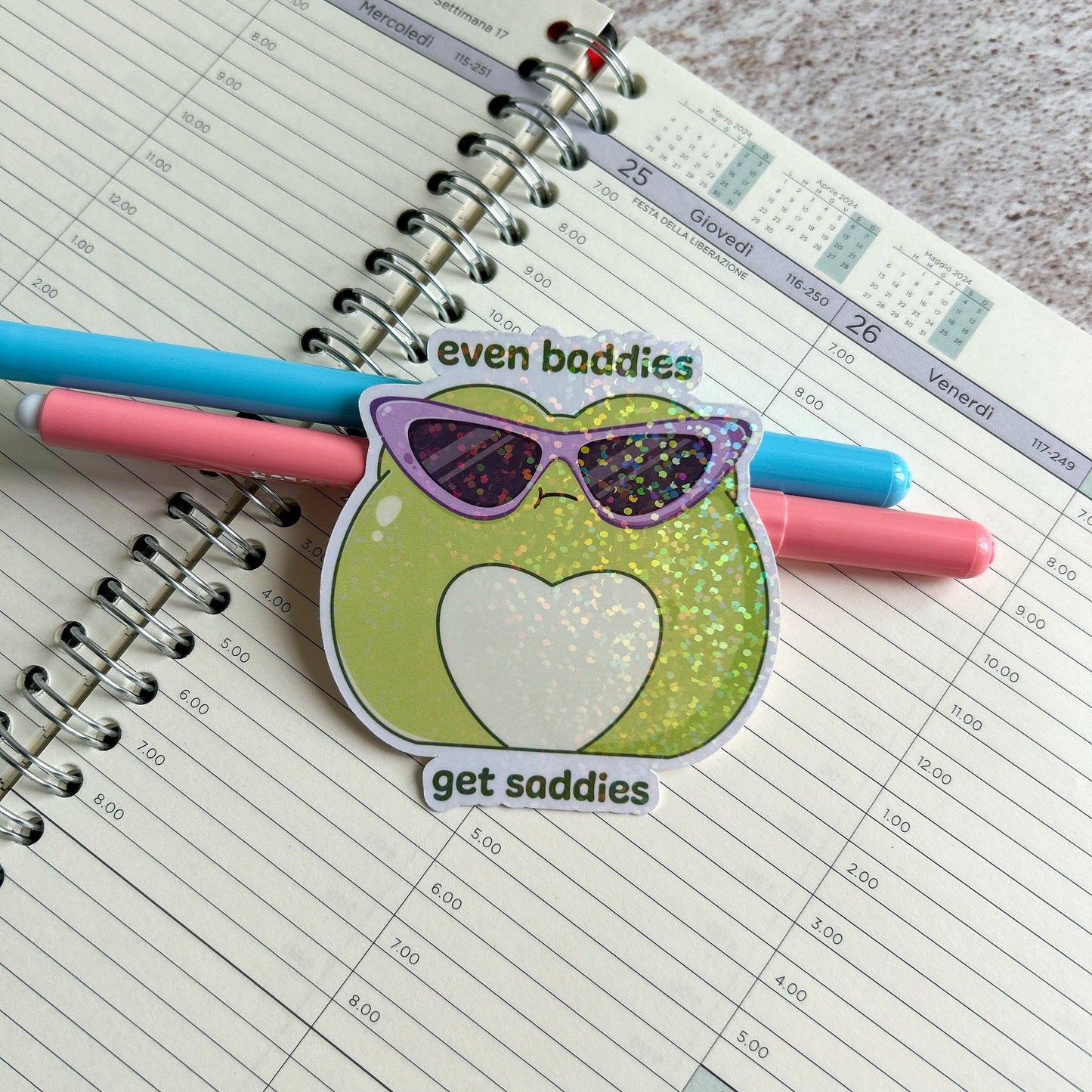 Even baddies get saddies holographic die cut sticker | holographic frog sticker | cute sticker | journaling sticker | kawaii stationery