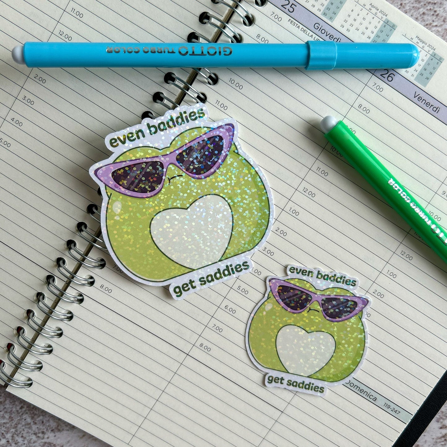 Even baddies get saddies holographic die cut sticker | holographic frog sticker | cute sticker | journaling sticker | kawaii stationery