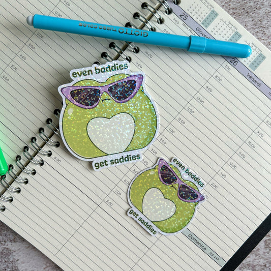 Even baddies get saddies holographic die cut sticker | holographic frog sticker | cute sticker | journaling sticker | kawaii stationery