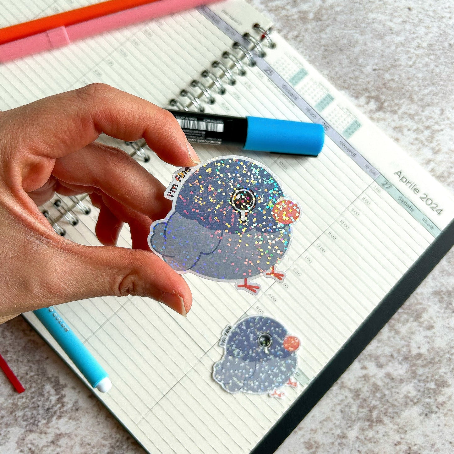 I'm fine pigeon die cut sticker | cute stationery | journaling sticker | bujo | holographic sticker