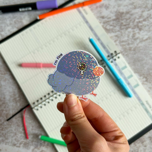 I'm fine pigeon die cut sticker | cute stationery | journaling sticker | bujo | holographic sticker