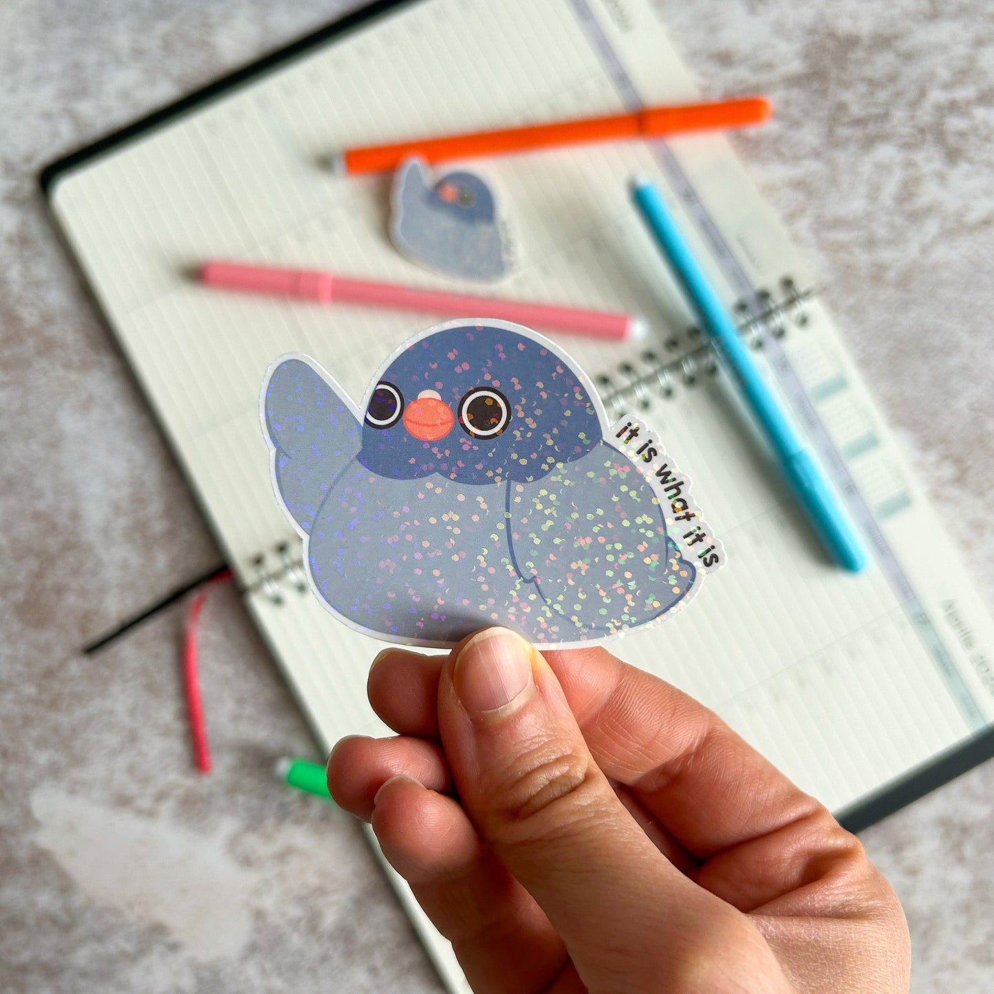It is what it is pigeon die cut sticker | cute stationery | journaling sticker | bujo | holographic sticker
