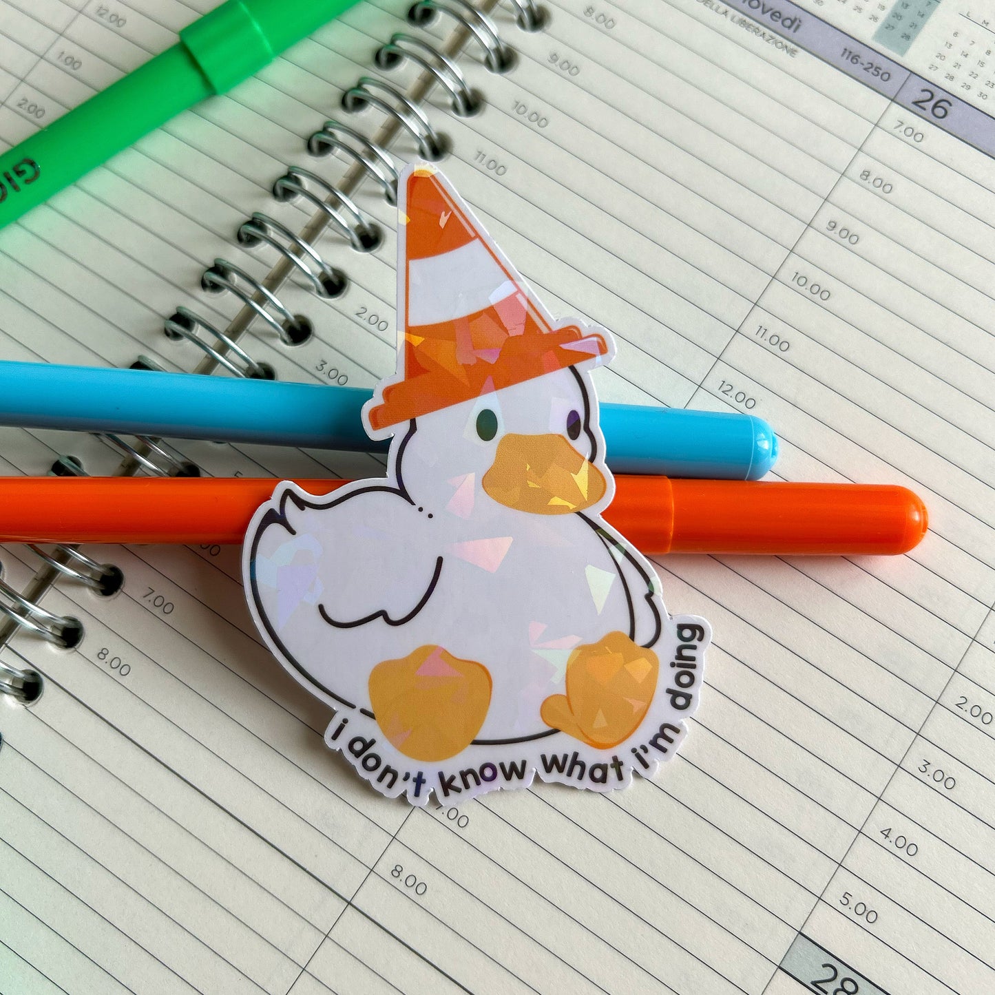I don't know what I'm doing duck die cut sticker | cute stationery | journaling sticker | bujo | holographic sticker