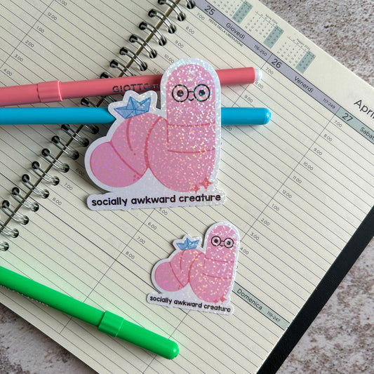 Socially awkward creature die cut sticker | cute stationery | journaling sticker | bujo | holographic sticker