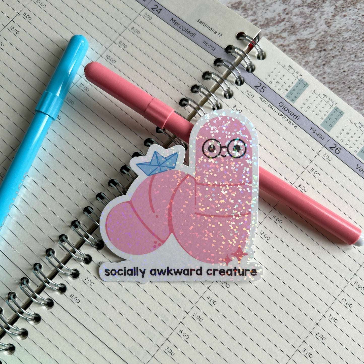 Socially awkward creature die cut sticker | cute stationery | journaling sticker | bujo | holographic sticker