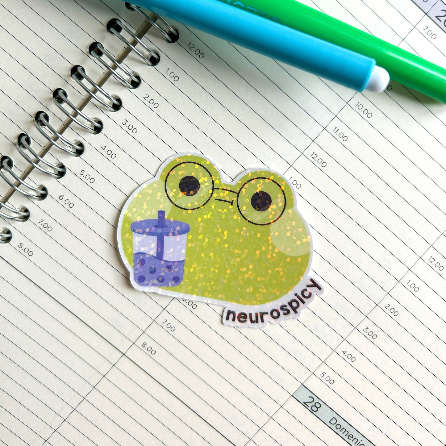 Neurospicy frog die cut sticker | cute stationery | journaling sticker | bujo | holographic sticker