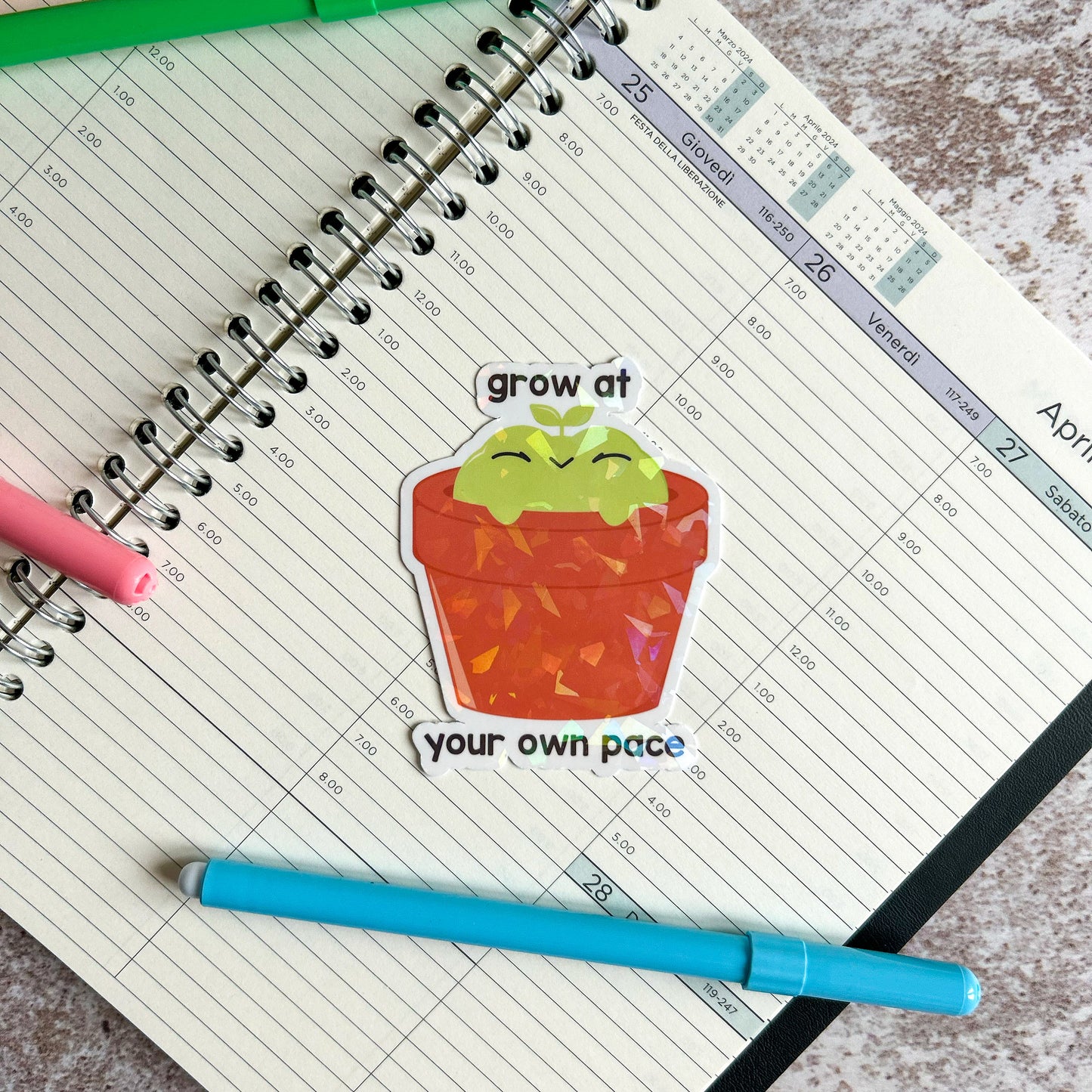 Grow at your own pace frog die cut sticker | cute stationery | journaling sticker | bujo | holographic sticker