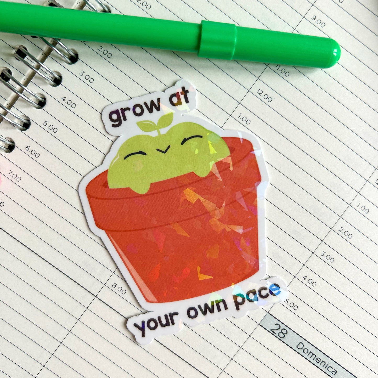 Grow at your own pace frog die cut sticker | cute stationery | journaling sticker | bujo | holographic sticker