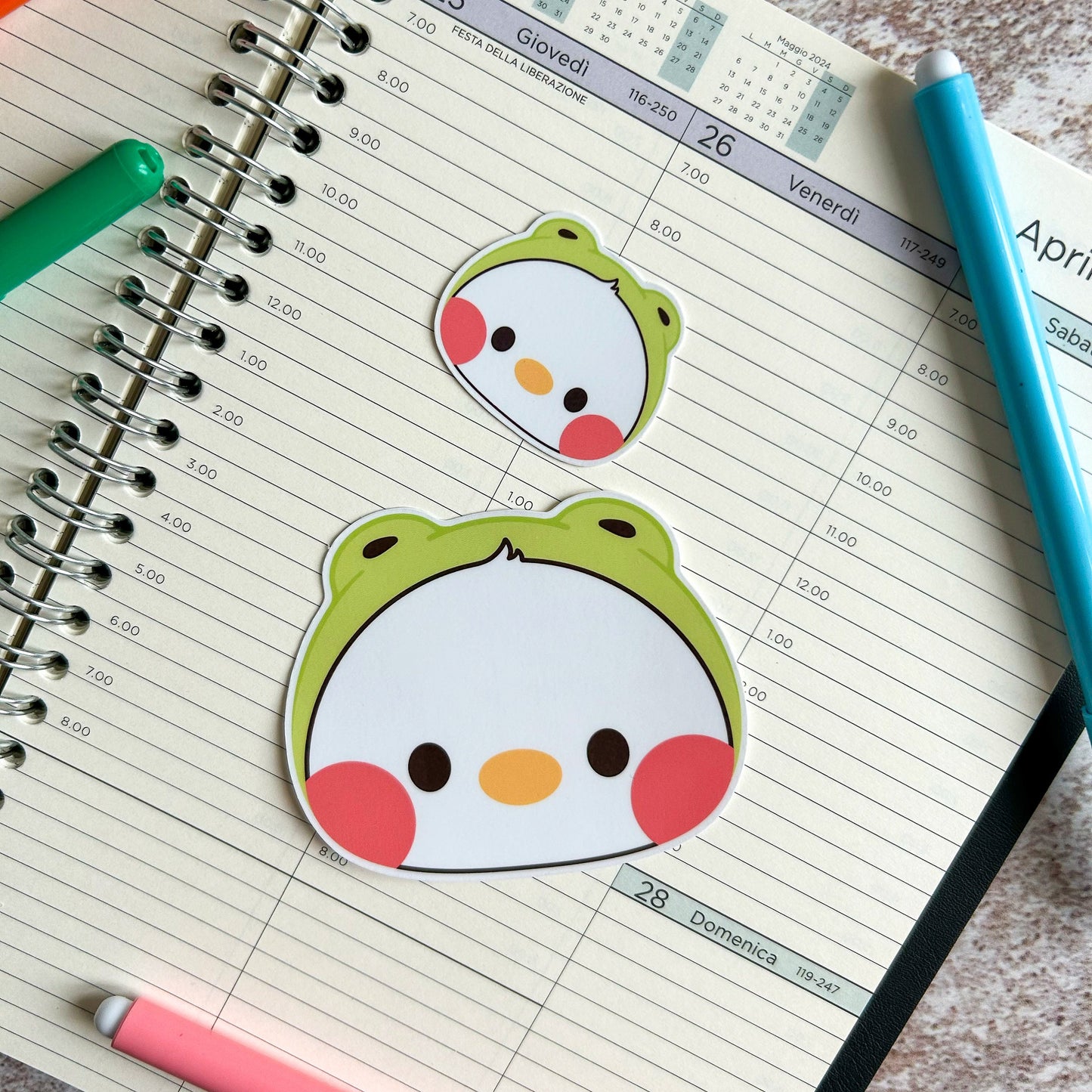 Duck in frog hat die cut sticker | cute stationery | journaling sticker | bujo | vinyl sticker | laptop sticker