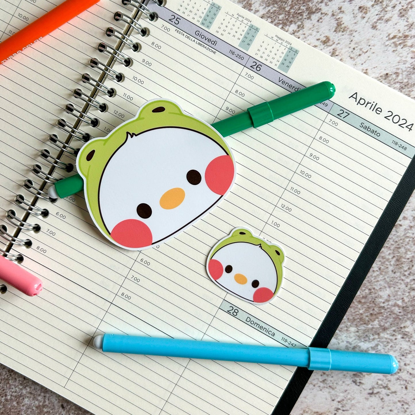 Duck in frog hat die cut sticker | cute stationery | journaling sticker | bujo | vinyl sticker | laptop sticker