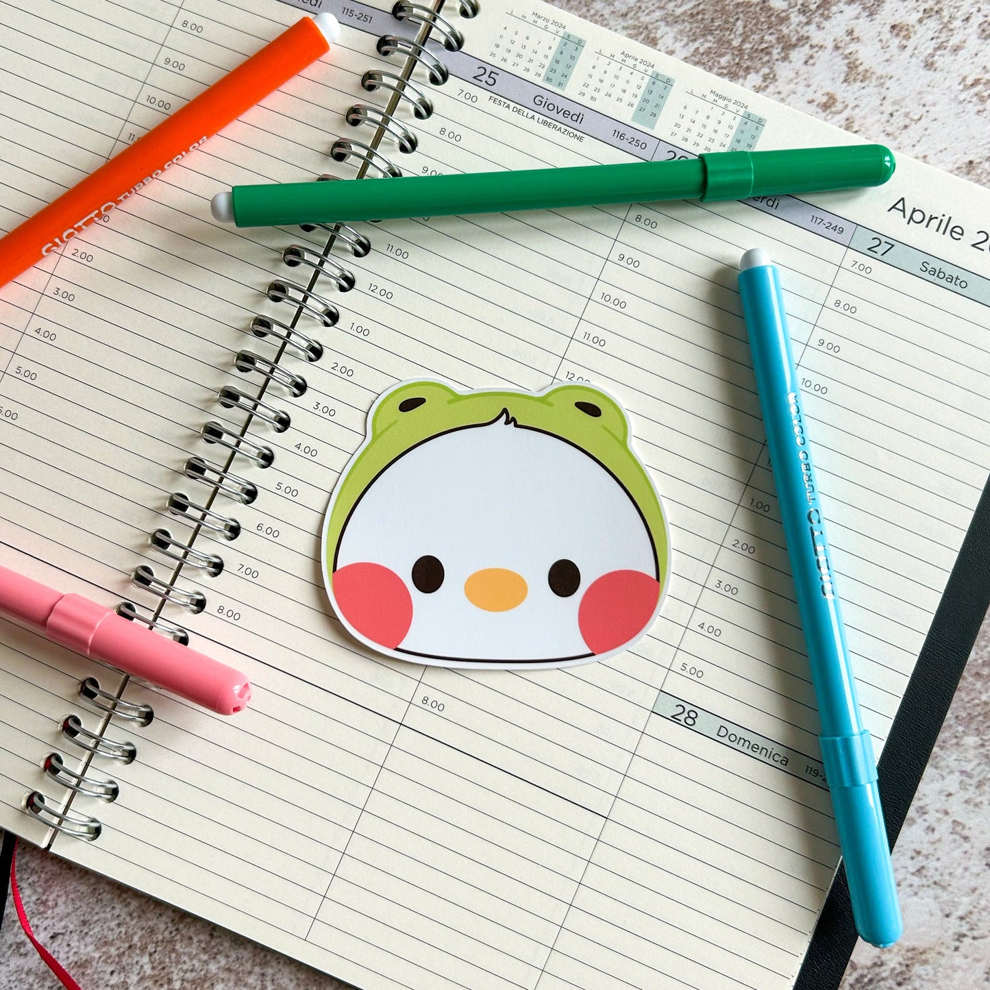 Duck in frog hat die cut sticker | cute stationery | journaling sticker | bujo | vinyl sticker | laptop sticker