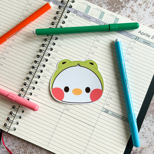 Duck in frog hat die cut sticker | cute stationery | journaling sticker | bujo | vinyl sticker | laptop sticker