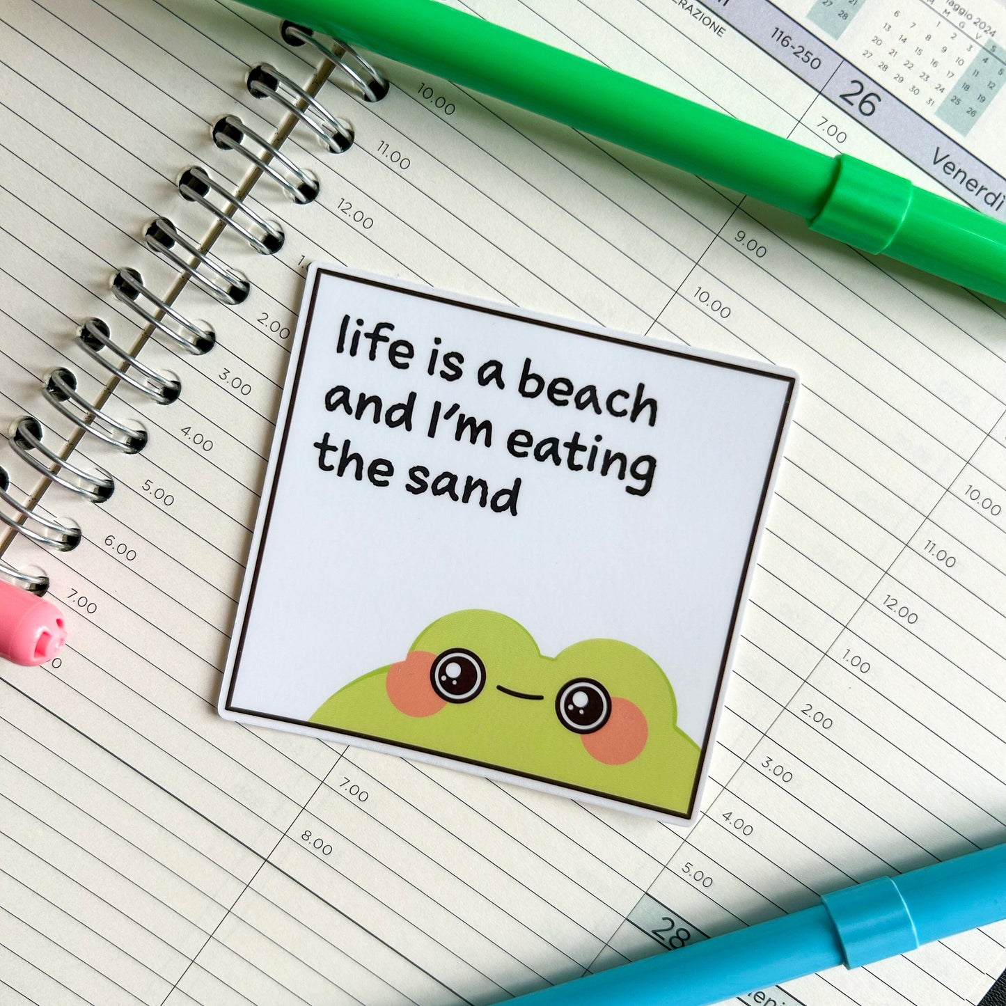 Life is a beach and I'm eating the sand die cut frog sticker | cute stationery | journaling sticker | bujo | vinyl sticker | laptop sticker