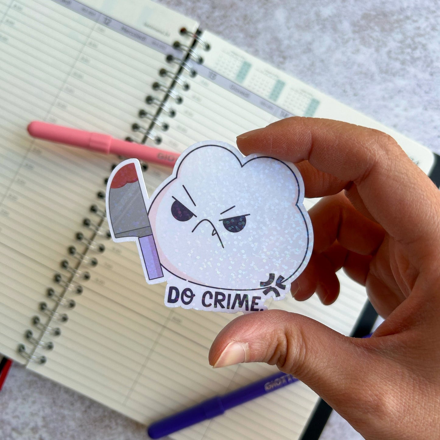 Do crime bunny holographic die cut sticker | bujo | cute stationery | journaling sticker | vinyl sticker | laptop sticker