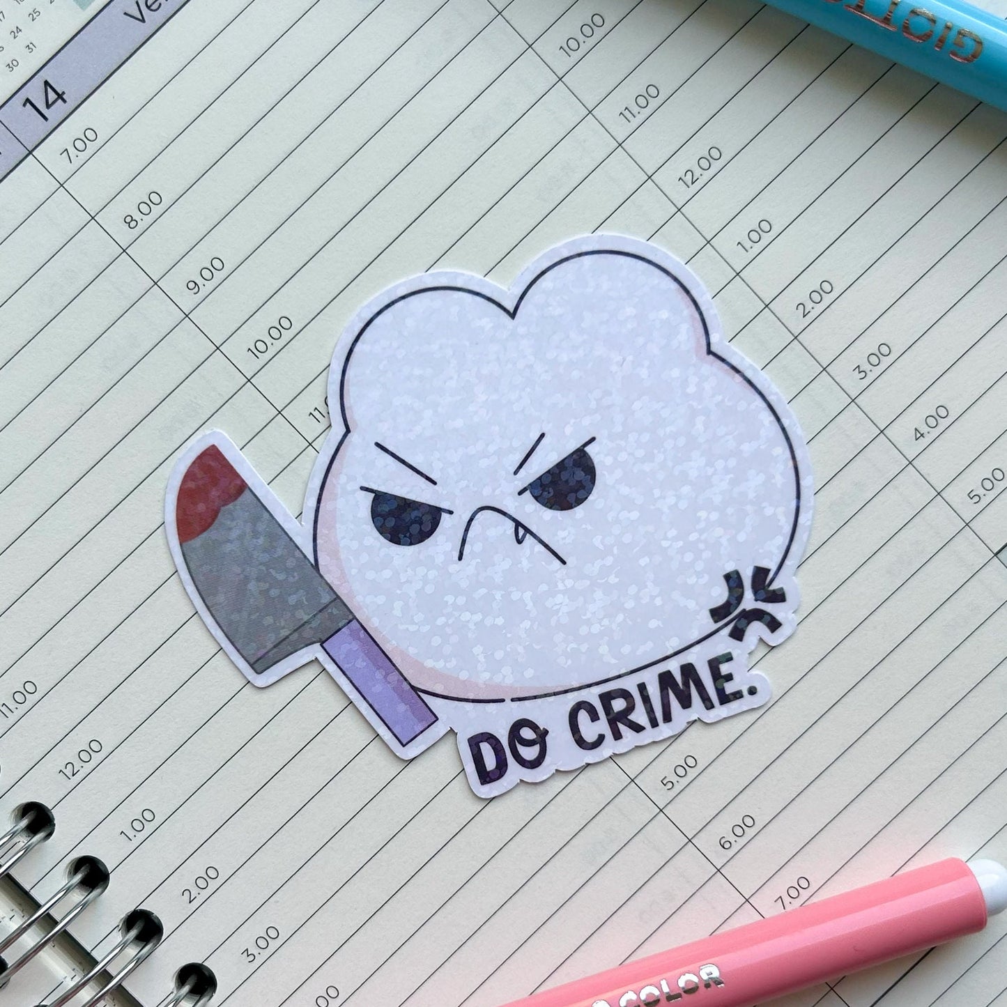Do crime bunny holographic die cut sticker | bujo | cute stationery | journaling sticker | vinyl sticker | laptop sticker