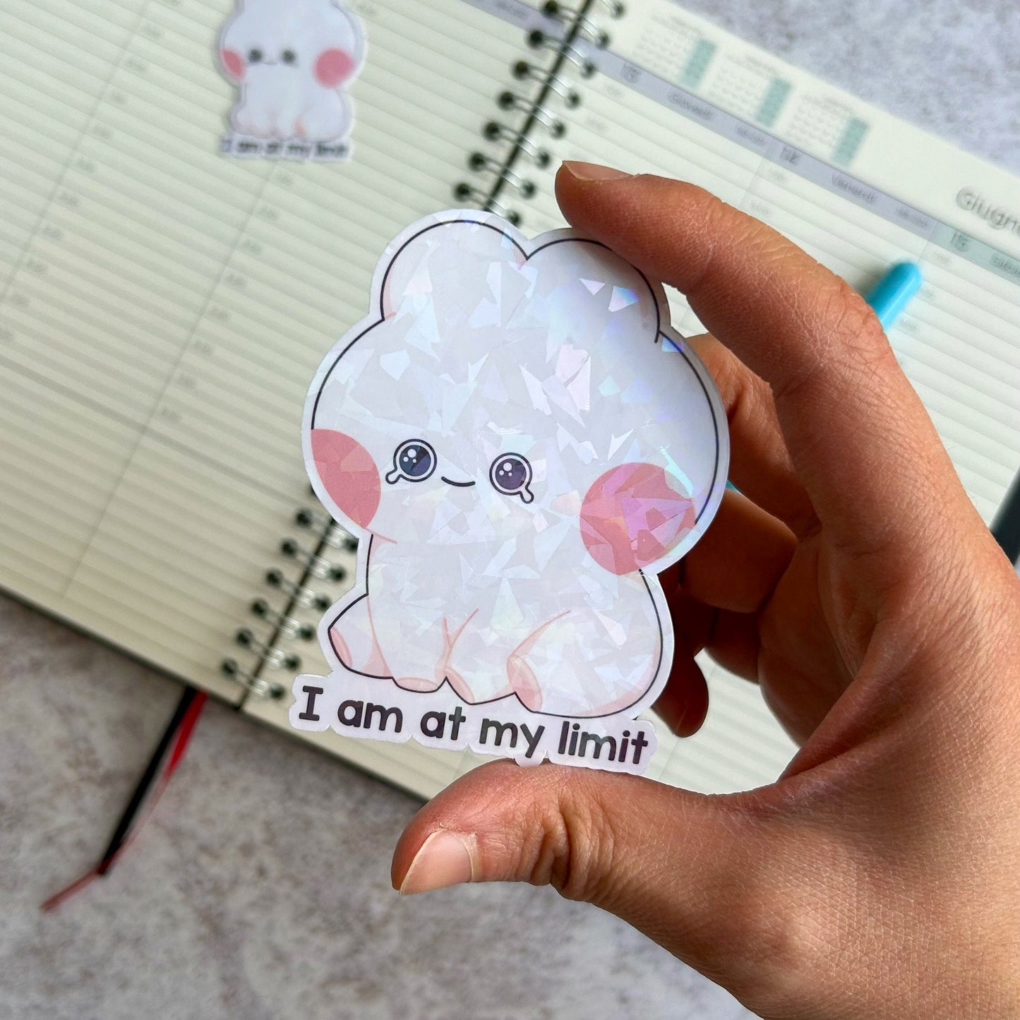 I am at my limit bunny holographic die cut sticker | bujo | cute stationery | journaling sticker | vinyl sticker | laptop sticker