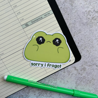 Sorry I frogot frog die cut sticker | bujo | cute stationery | journaling sticker | vinyl sticker | laptop sticker | relatable puns