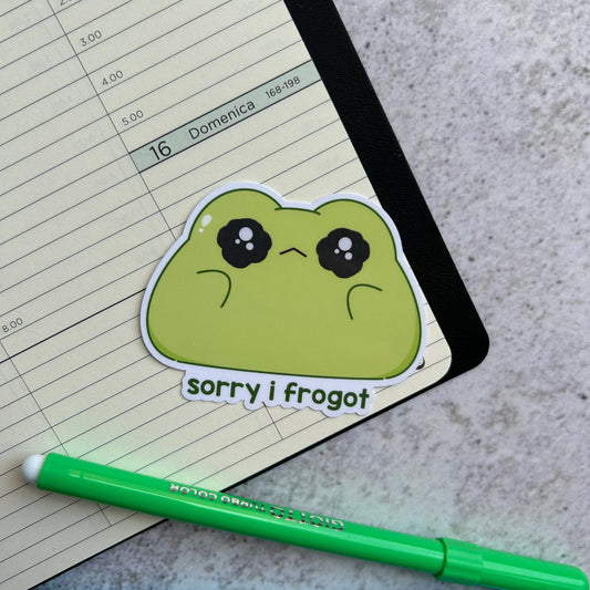 Sorry I frogot frog die cut sticker | bujo | cute stationery | journaling sticker | vinyl sticker | laptop sticker | relatable puns