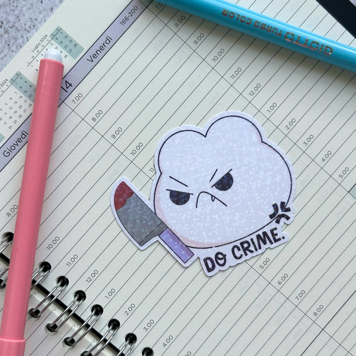Do crime bunny holographic die cut sticker | bujo | cute stationery | journaling sticker | vinyl sticker | laptop sticker