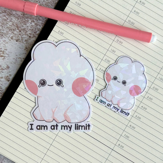 I am at my limit bunny holographic die cut sticker | bujo | cute stationery | journaling sticker | vinyl sticker | laptop sticker