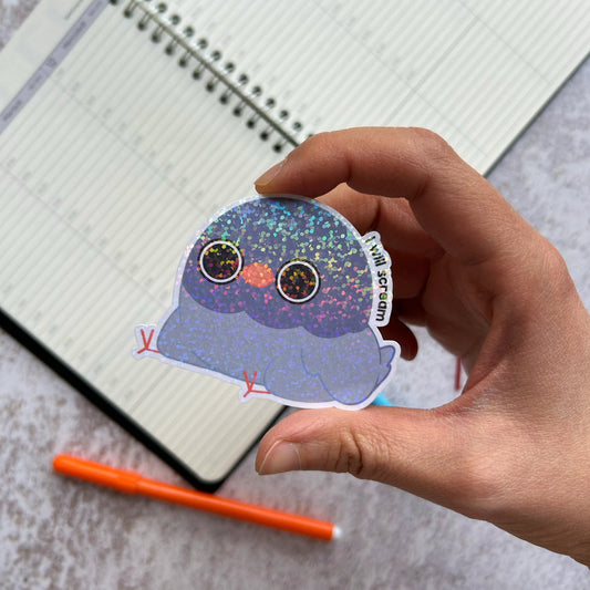 I will scream pigeon die cut holographic sticker | bujo | cute stationery | journaling sticker | vinyl sticker | laptop sticker