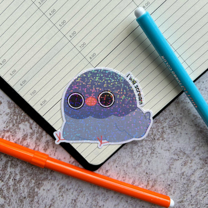 I will scream pigeon die cut holographic sticker | bujo | cute stationery | journaling sticker | vinyl sticker | laptop sticker