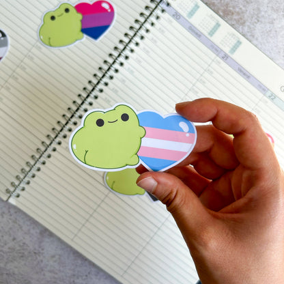 Transgender pride heart frog die cut sticker |  bujo | cute stationery | journaling sticker | vinyl sticker | laptop sticker | LGBTQIA+