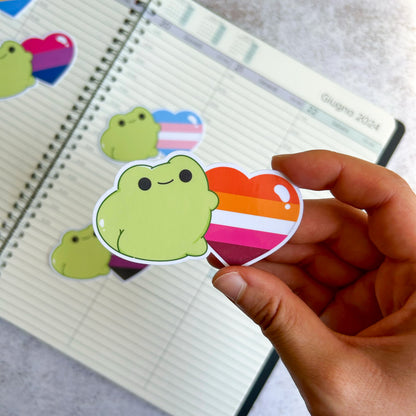 Lesbian pride heart frog die cut sticker | bujo | cute stationery | journaling sticker | vinyl sticker | laptop sticker | LGBTQIA+