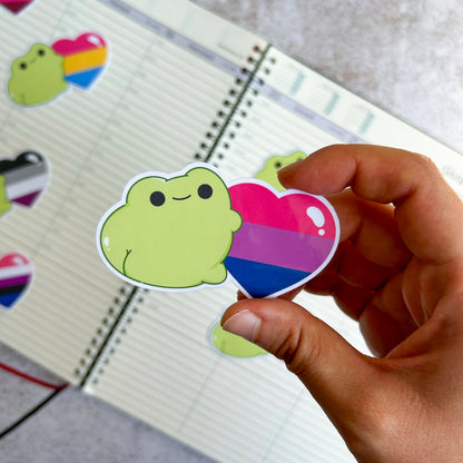 Bisexual pride heart frog die cut sticker |  bujo | cute stationery | journaling sticker | vinyl sticker | laptop sticker | LGBTQIA+