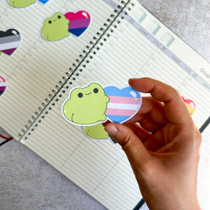 Transgender pride heart frog die cut sticker |  bujo | cute stationery | journaling sticker | vinyl sticker | laptop sticker | LGBTQIA+