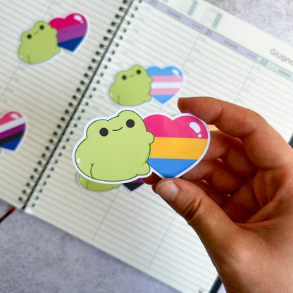Pansexual pride heart frog die cut sticker | bujo | cute stationery | journaling sticker | vinyl sticker | laptop sticker| LGBTQIA+